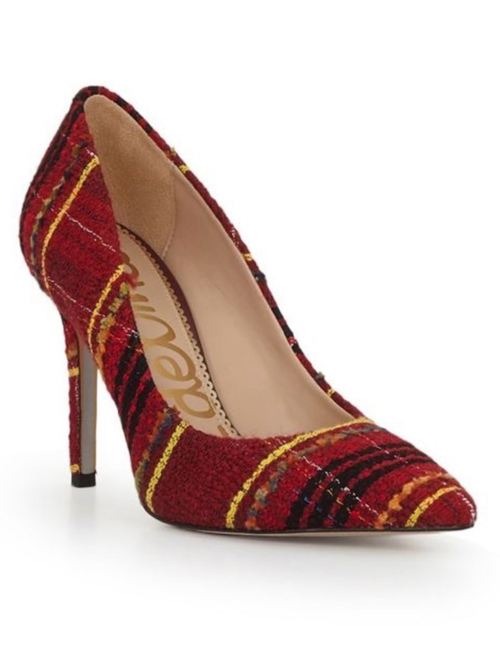 Sam Edelman Hazel Pointed Toe Pump in Red Multicolor Plaid / Tartan